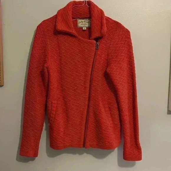 Lucky Brand size small tomato 🍅 red/orange zipper jacket w pockets, sweater - Picture 3 of 8